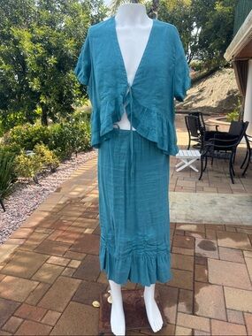 Teal Ruffle Tie-Front Jumpsuit Romper